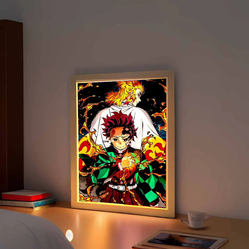 Demon Slayer Tanjiro & Rengoku Photo Frame LED Light